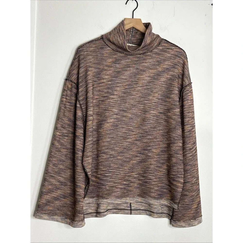 Free People Sunny Days Turtleneck Sweater Large Oversized Boho Lagenlook Minimal